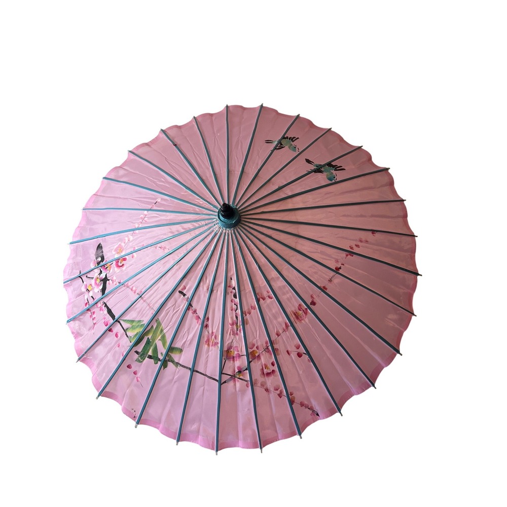 Vintage Pink Cherry Blossom Bamboo Parasol‎ Hand Painted Floral Paper Umbrella